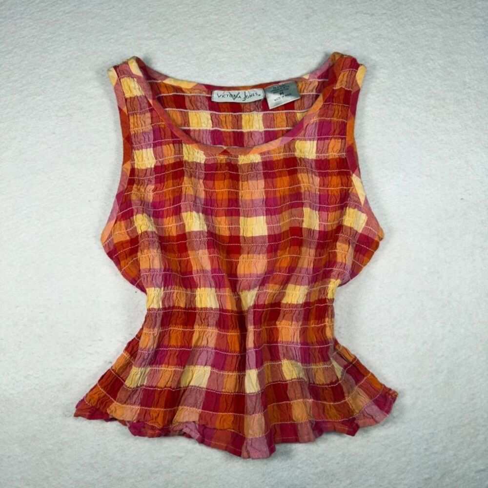 Victoria Jones Retro Plaid Ruffle Tank Top – Size M | 90s Y2K